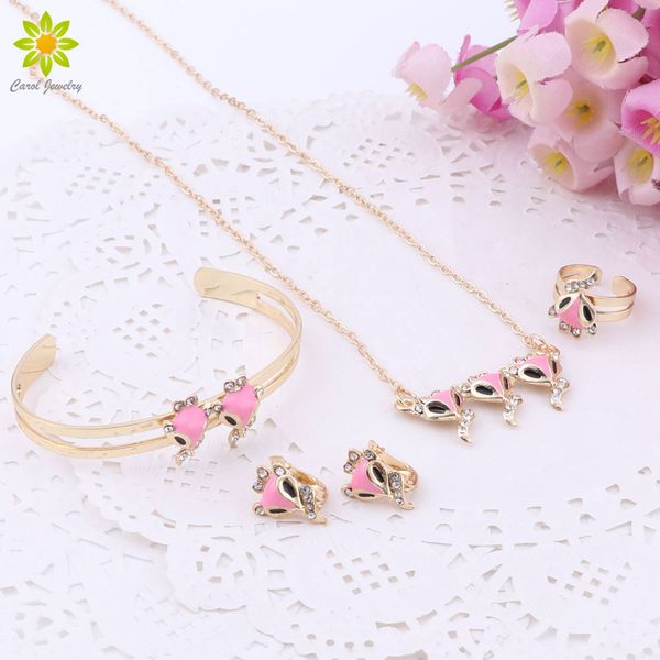 gold color fashion lovely pink fox pendant necklace earrings bracelet ring children birthday party baby gift kid jewelry set, Slivery;golden
gold color fashion lovely pink fox pendant necklace earrings bracelet ring children birthday party baby gift kid jewelry set, Slivery;golden
