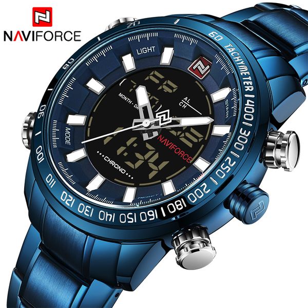 

naviforce new luxury men's chrono sport watch brand waterproof el backlight digital wrist watches men satch clock, Slivery;brown