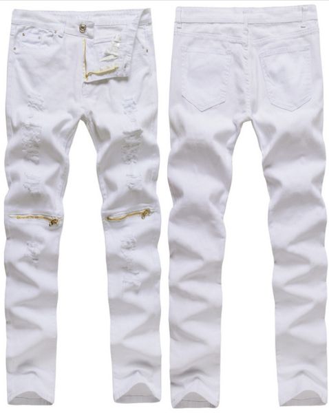 2019 new fashion high street men's jeans zipper denim elastic skinny ripped white black red casual trousers plus size, Blue
2019 new fashion high street men's jeans zipper denim elastic skinny ripped white black red casual trousers plus size, Blue