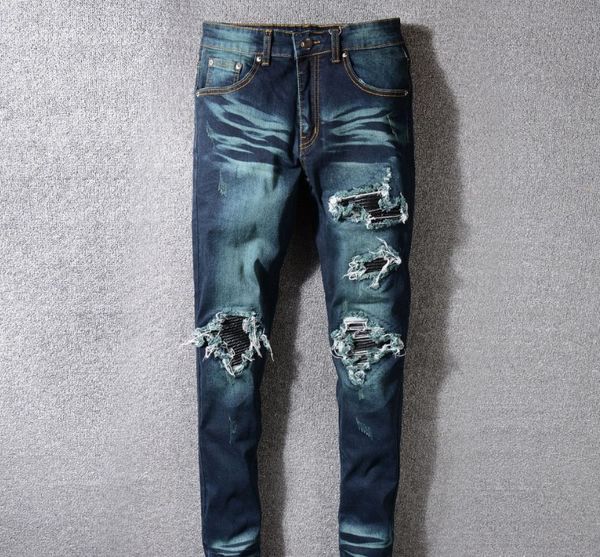 mens designer jeans fashion brand retro dark blue hole denim pants ripped distressed slim pencil pants motorcycle pants
mens designer jeans fashion brand retro dark blue hole denim pants ripped distressed slim pencil pants motorcycle pants