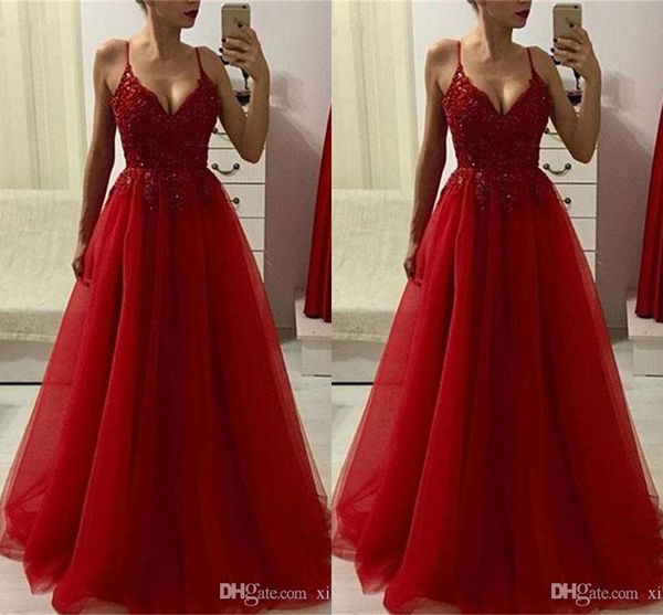 red lace a line evening dresses spaghetti straps pleats beaded sequins floor length formal dress evening gowns wear robes de soirée vestidos, Black;red
red lace a line evening dresses spaghetti straps pleats beaded sequins floor length formal dress evening gowns wear robes de soirée vestidos, Black;red