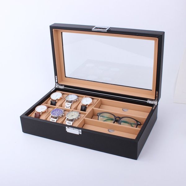 6/8 grids pu leather/carbon fiber watch box case sunglasses organizer jewelry collection storage display container holder, Black;blue
6/8 grids pu leather/carbon fiber watch box case sunglasses organizer jewelry collection storage display container holder, Black;blue