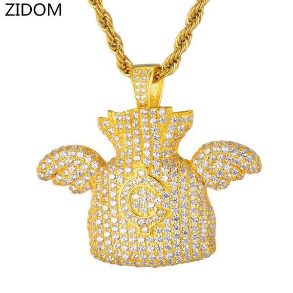 men hip hop iced out bling money bag pendant necklaces micro pave zircon fashion necklace hiphop jewelry gifts, Silver 
men hip hop iced out bling money bag pendant necklaces micro pave zircon fashion necklace hiphop jewelry gifts, Silver