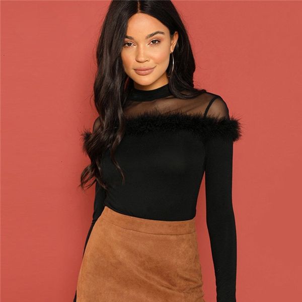 black mesh sheer yoke faux fur korean winter t shirt women clothes long sleeve shirt vintage sweet ladies tee, White
black mesh sheer yoke faux fur korean winter t shirt women clothes long sleeve shirt vintage sweet ladies tee, White