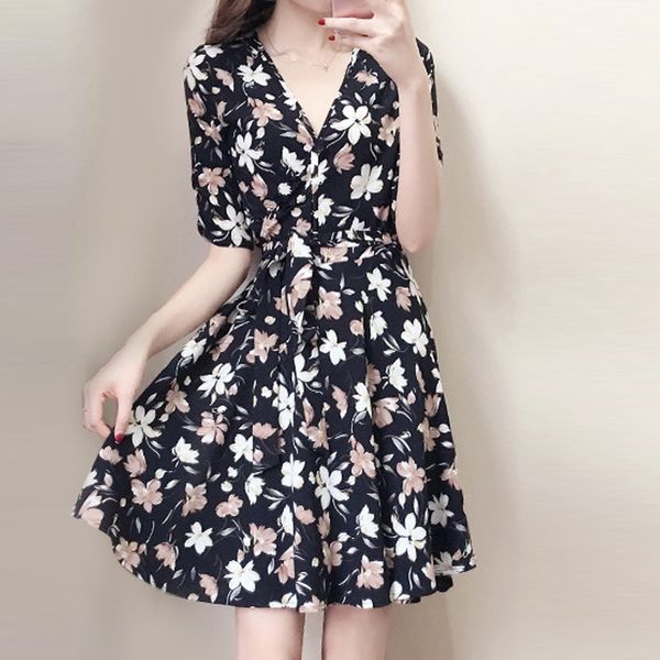 dress summer clothing wear fashion women dress knee length short sleeve printing deep v neck women summer, Black;gray
dress summer clothing wear fashion women dress knee length short sleeve printing deep v neck women summer, Black;gray