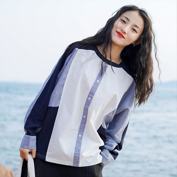 2020 round collar stitching long sleeve t-shirt women's pullover loose literature and t-shirt pullover art, White
2020 round collar stitching long sleeve t-shirt women's pullover loose literature and t-shirt pullover art, White