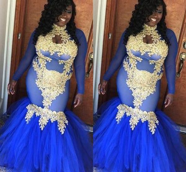Hot Sale African Black Girls Blue Mermaid Prom Dresses Sexy Long Sleeve Sweep Train Gold Lace Party Dress Evening Gowns
Hot Sale African Black Girls Blue Mermaid Prom Dresses Sexy Long Sleeve Sweep Train Gold Lace Party Dress Evening Gowns
