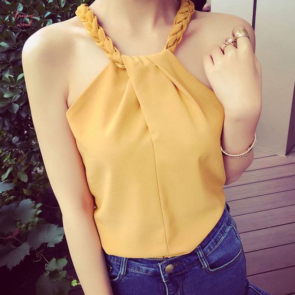 summer women knitted sleeveless solid tank ladies woven straps halter ruched off shoulder tanks, White
summer women knitted sleeveless solid tank ladies woven straps halter ruched off shoulder tanks, White