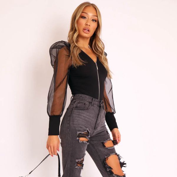 2020 women's bodycon zipper v neck jumpsuit puff long sleeve bodysuit leotard romper blouse bodysuits, Black;white
2020 women's bodycon zipper v neck jumpsuit puff long sleeve bodysuit leotard romper blouse bodysuits, Black;white