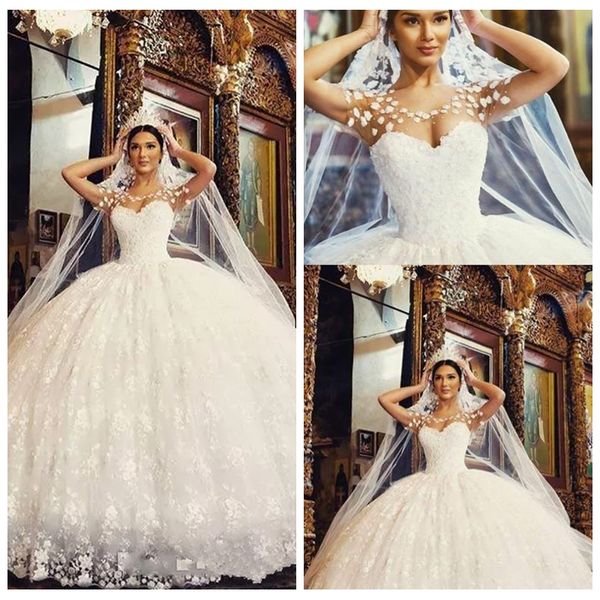 2019 sheer short sleeves new ball gowns wedding dresses lace appliques ball gown arabic vestido de novia charming bridal gowns custom, White
2019 sheer short sleeves new ball gowns wedding dresses lace appliques ball gown arabic vestido de novia charming bridal gowns custom, White
