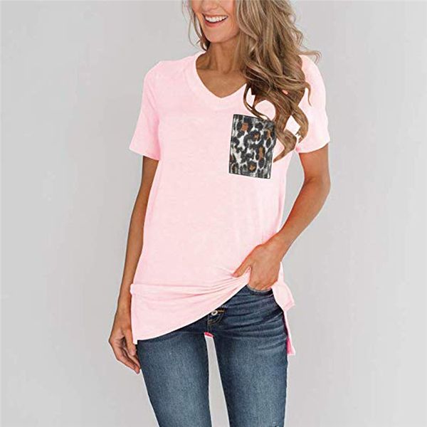 summer womens leopard pocket tshirts solid panelled split casual ladies tees fashion v neck straight female, White
summer womens leopard pocket tshirts solid panelled split casual ladies tees fashion v neck straight female, White