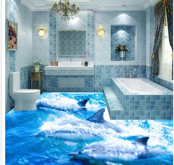 3d ocean dolphin wave bathroom floor tiles wallpaper for bathroom waterproof