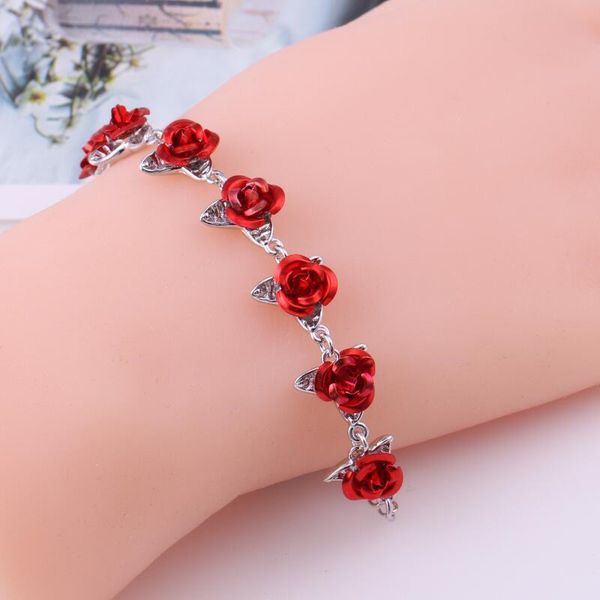 link, chain delicate simple red rose pendant bracelet for women girls party prom personality bangle jewelry accessory, Black
link, chain delicate simple red rose pendant bracelet for women girls party prom personality bangle jewelry accessory, Black