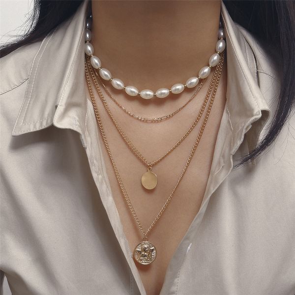 bohemian multi layer imitation pearls choker necklace charm angel coin pendant long chain necklace for women statement jewelry, Silver
bohemian multi layer imitation pearls choker necklace charm angel coin pendant long chain necklace for women statement jewelry, Silver