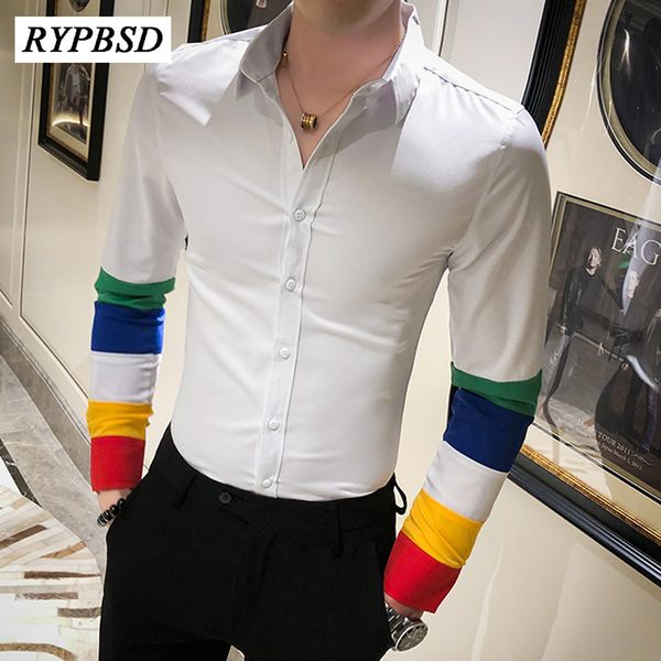 men's casual shirts men dress 2021 fashion long sleeve slim fit shirt streetwear social club patchwork tuxedo blouses, White;black
men's casual shirts men dress 2021 fashion long sleeve slim fit shirt streetwear social club patchwork tuxedo blouses, White;black