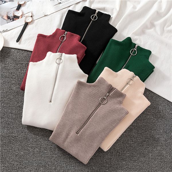 zipper half turtleneck sweater women solid slim autumn winter clothes sueter basic fashion pullovers, White;black
zipper half turtleneck sweater women solid slim autumn winter clothes sueter basic fashion pullovers, White;black