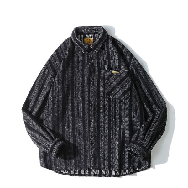 #1440 autumn vertical stripe shirt men full sleeves lapel collar japanese streetwear man shirts fashions vintage, White;black
#1440 autumn vertical stripe shirt men full sleeves lapel collar japanese streetwear man shirts fashions vintage, White;black