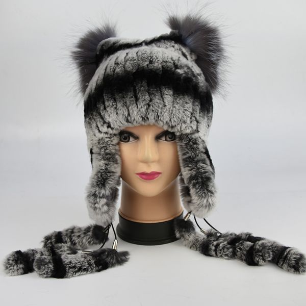 new women's real fur hat knitted rex fur ear protector caps, Blue;gray
