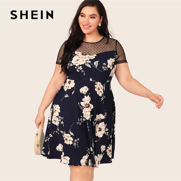 shein plus size navy dobby mesh yoke floral print a line dress 2019 women summer elegant high waist fit and flare midi dresses, Black;gray
shein plus size navy dobby mesh yoke floral print a line dress 2019 women summer elegant high waist fit and flare midi dresses, Black;gray