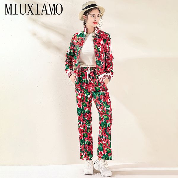 miuximao 2019 fall office lady twinset elegant full sleeve + luxury red flower print trousers suits vestidos, White;black
miuximao 2019 fall office lady twinset elegant full sleeve + luxury red flower print trousers suits vestidos, White;black