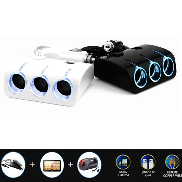 3 sockets 3 way autos cigarette adapter lighter splitter double plug socket 2 usb ports charger with switch car accessory
3 sockets 3 way autos cigarette adapter lighter splitter double plug socket 2 usb ports charger with switch car accessory