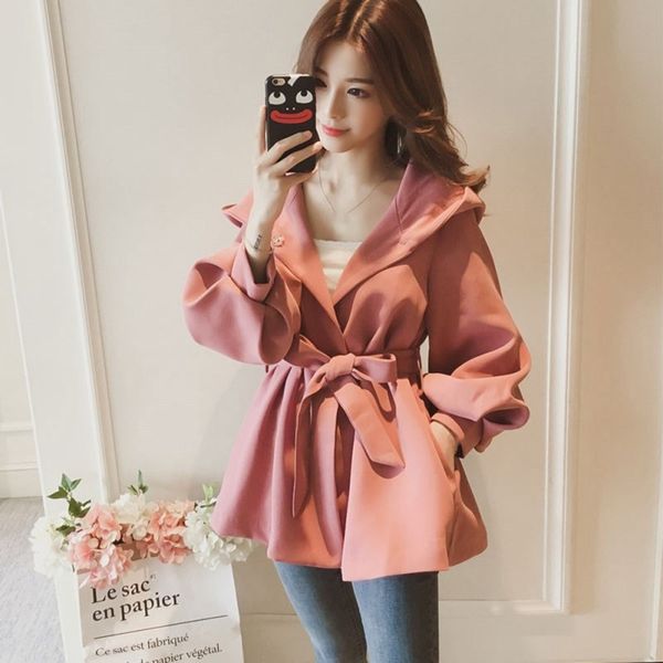 thin autumn korean lantern sleeve hooded short coat women's loose bow tie waist trench coat hot, Tan;black
thin autumn korean lantern sleeve hooded short coat women's loose bow tie waist trench coat hot, Tan;black