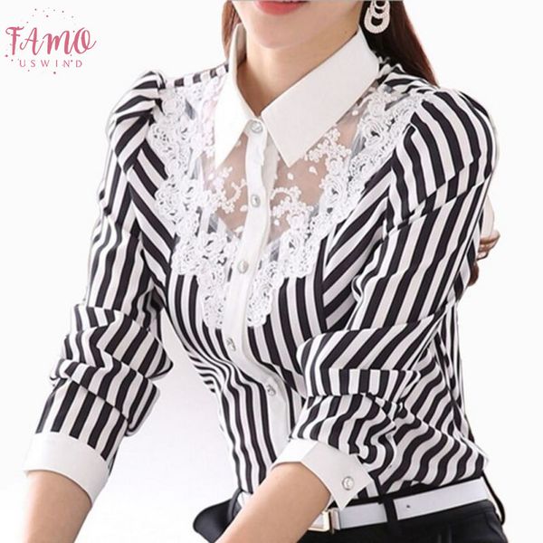 women blouse long sleeve lace striped turn down collar blouses official female formal shirt spring autumn, White
women blouse long sleeve lace striped turn down collar blouses official female formal shirt spring autumn, White