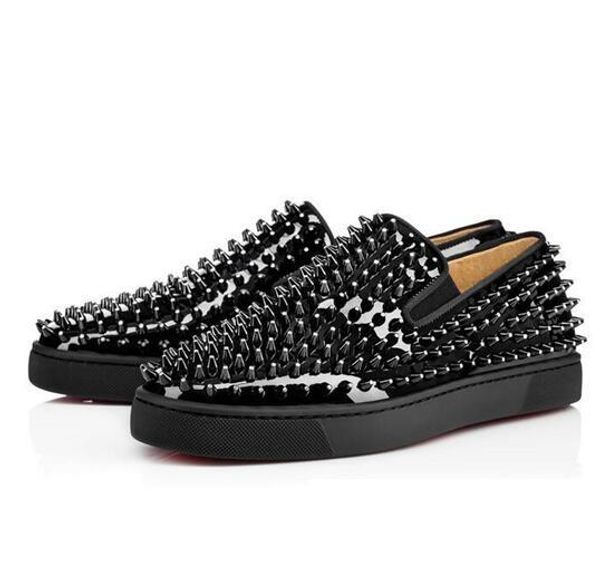 with box designer rivet shoes for men women's black bright leather full rivet low to helpred bottom sneakers party wedding casual walki
with box designer rivet shoes for men women's black bright leather full rivet low to helpred bottom sneakers party wedding casual walki