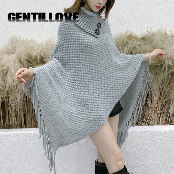 gentillove autumn fashion women's knit turtle neck poncho with button irregular hem pullover crocheted long red grey sweaters, Black
gentillove autumn fashion women's knit turtle neck poncho with button irregular hem pullover crocheted long red grey sweaters, Black