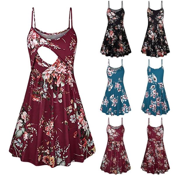 women printed sling breastfeeding skirt maternity breastfeeding summer nursing maternity dress pregnancy dress pregnant, White
