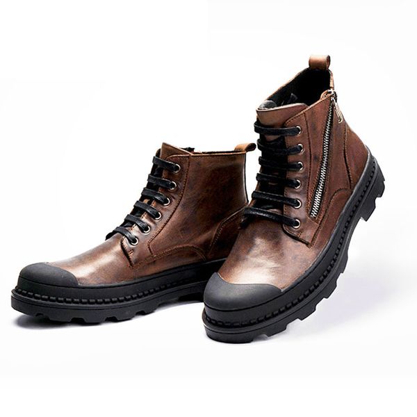 mens boots winter high help genuine leather boots desert boots round toe fleece lining warm shoes lace up footwear side zipper, Black
mens boots winter high help genuine leather boots desert boots round toe fleece lining warm shoes lace up footwear side zipper, Black
