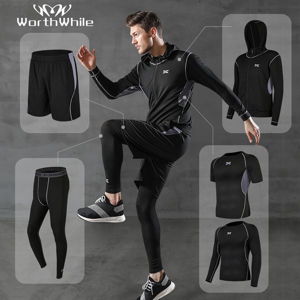 worthwhile 5 pcs/set men's tracksuit compression sports wear for men gym fitness clothes running jogging suits exercise workout, Black;blue
worthwhile 5 pcs/set men's tracksuit compression sports wear for men gym fitness clothes running jogging suits exercise workout, Black;blue