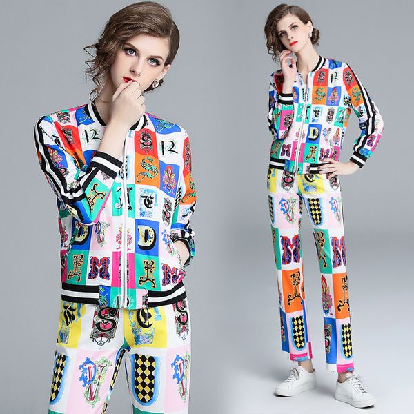 2019 spring women's fashion runway geometric printing jacket +pants suits female luxury vintage two-piece sets, White
2019 spring women's fashion runway geometric printing jacket +pants suits female luxury vintage two-piece sets, White