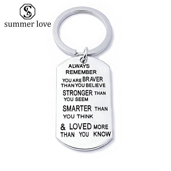 stainless steel key chain ring engraved inspirational word you are braver stronger smarter than you think pendant family friend jewelry, Slivery;golden
stainless steel key chain ring engraved inspirational word you are braver stronger smarter than you think pendant family friend jewelry, Slivery;golden