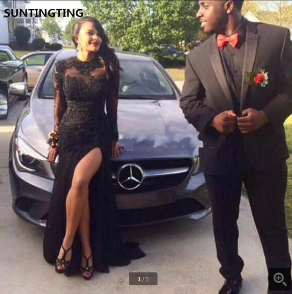 black long sleeves evening dress mermaid black chiffon sheer appliques prom dress with split vestido robe de soiree evening party dress
black long sleeves evening dress mermaid black chiffon sheer appliques prom dress with split vestido robe de soiree evening party dress