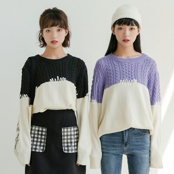 2019 fall sweater korean style women fashion casual loose patchwork embroidery knitted pullover knitwear black purple t358, White;black
2019 fall sweater korean style women fashion casual loose patchwork embroidery knitted pullover knitwear black purple t358, White;black