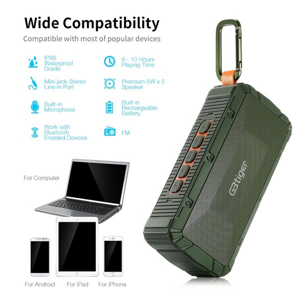 

100% original gbtiger v3 portable wireless stereo bluetooth 4.0 outdoor speaker black green sport speakers