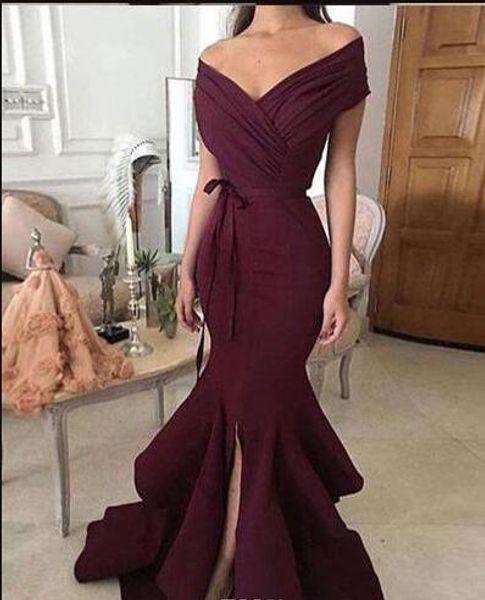 elegant burgundy long mermaid prom dresses v neck 2019 front split ruffles evening gowns v-neck off the shoulder formal party dress, Black
elegant burgundy long mermaid prom dresses v neck 2019 front split ruffles evening gowns v-neck off the shoulder formal party dress, Black