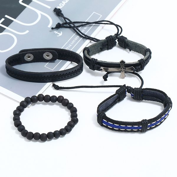 new multilayer 4pcs/set handmade bronze alloy charm men black blue leather cross bracelet for women femme homme male jewelry, Golden;silver
new multilayer 4pcs/set handmade bronze alloy charm men black blue leather cross bracelet for women femme homme male jewelry, Golden;silver