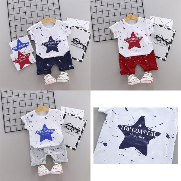 2019 trend style summer cotton round collar pentagram pattern with short sleeve and shorts two pieces for boys and girls, White 
2019 trend style summer cotton round collar pentagram pattern with short sleeve and shorts two pieces for boys and girls, White