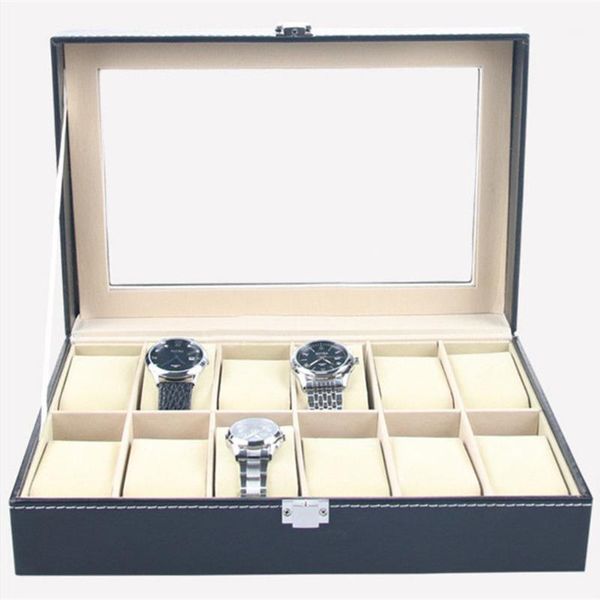 Faux Leather Watch Box Display Case Organizer 12 Slots Jewelry Storage Box1