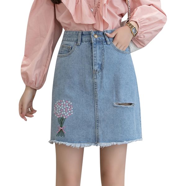 women retro floral embroidery short denim skirt lady high waist a-line skirts autumn summer casual hole mini skirt, Black
women retro floral embroidery short denim skirt lady high waist a-line skirts autumn summer casual hole mini skirt, Black
