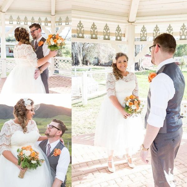 latest half sleeve a-line plus size wedding dresses tulle satin button up back tea-length western short bridal dresses wedding gowns 3810, White
latest half sleeve a-line plus size wedding dresses tulle satin button up back tea-length western short bridal dresses wedding gowns 3810, White
