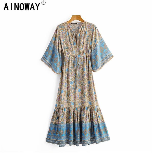 vintage chic women floral print batwing sleeve beach bohemian maxi dress ladies v-neck tassel summer boho happie dress vestidos, White;black
vintage chic women floral print batwing sleeve beach bohemian maxi dress ladies v-neck tassel summer boho happie dress vestidos, White;black