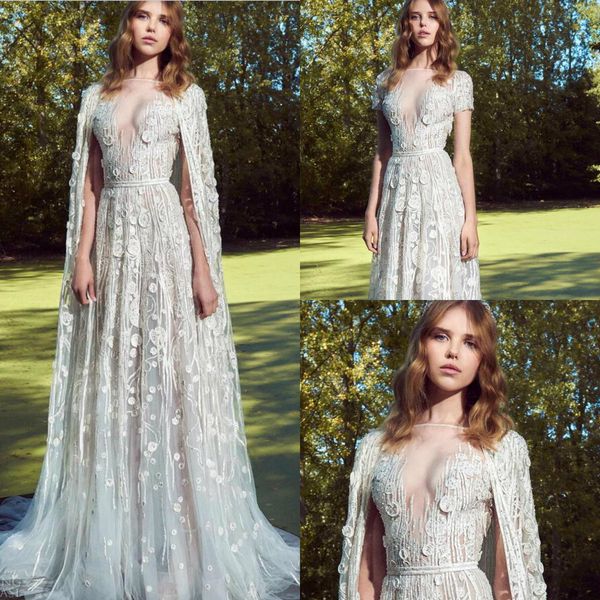 2019 zuhair murad modest wedding dresses with long wrap lace appliqued short sleeves vestidos de novia a line country wedding dress, White
2019 zuhair murad modest wedding dresses with long wrap lace appliqued short sleeves vestidos de novia a line country wedding dress, White