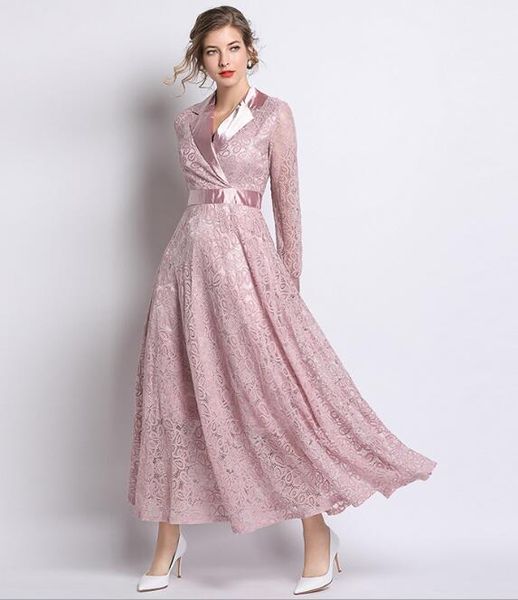 lapel suit neck lace panelled dress evening dress long sleeve pink maxi dresses skirt street style dresses, Black;pink
lapel suit neck lace panelled dress evening dress long sleeve pink maxi dresses skirt street style dresses, Black;pink