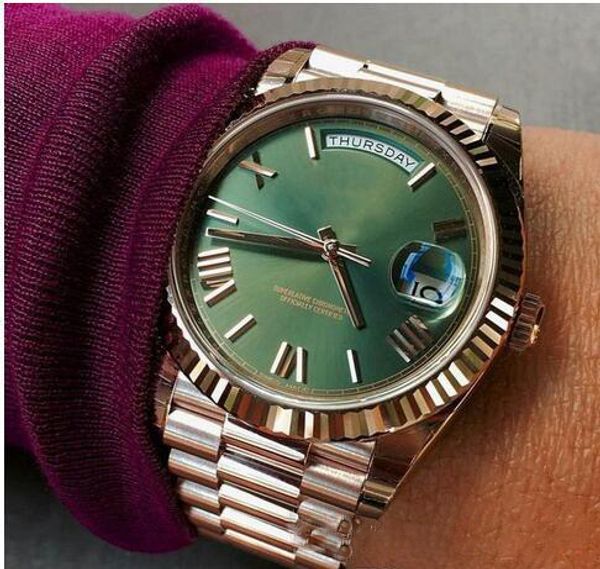 Free shipping luxury mens watch Green face rose gold Stainless steel original strap watch Day-date Automatic movement AAA mens Watches
Free shipping luxury mens watch Green face rose gold Stainless steel original strap watch Day-date Automatic movement AAA mens Watches