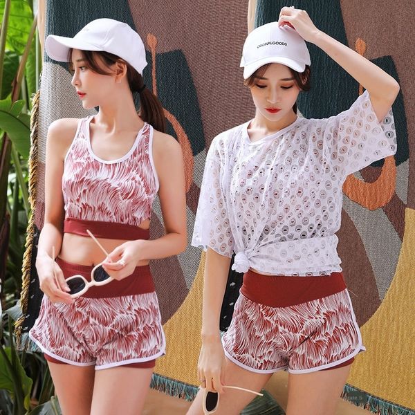women's three-piece boxer shorts swim swim suit sports wind split breasts gather slim boxer pants student wind swimming suit, White;black
women's three-piece boxer shorts swim swim suit sports wind split breasts gather slim boxer pants student wind swimming suit, White;black