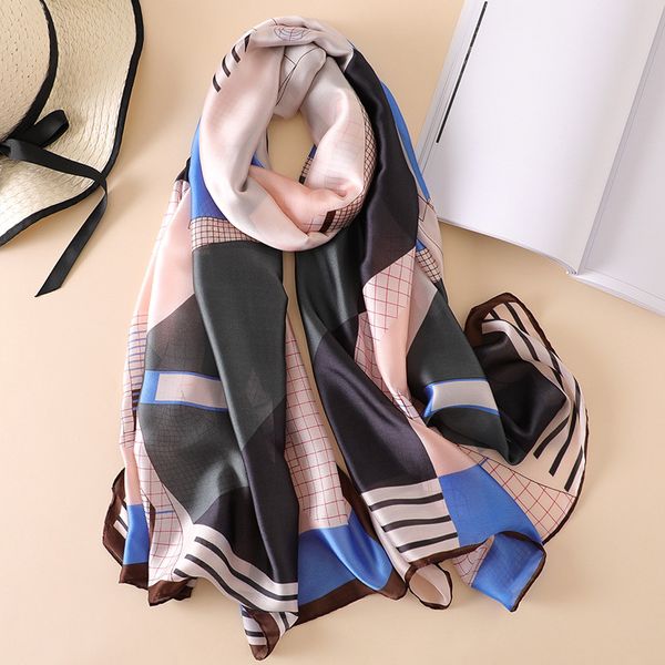 

2019 new women scarf fashion print silk scarves shawls and wraps summer beach stole bandana female foulard big size, Blue;gray