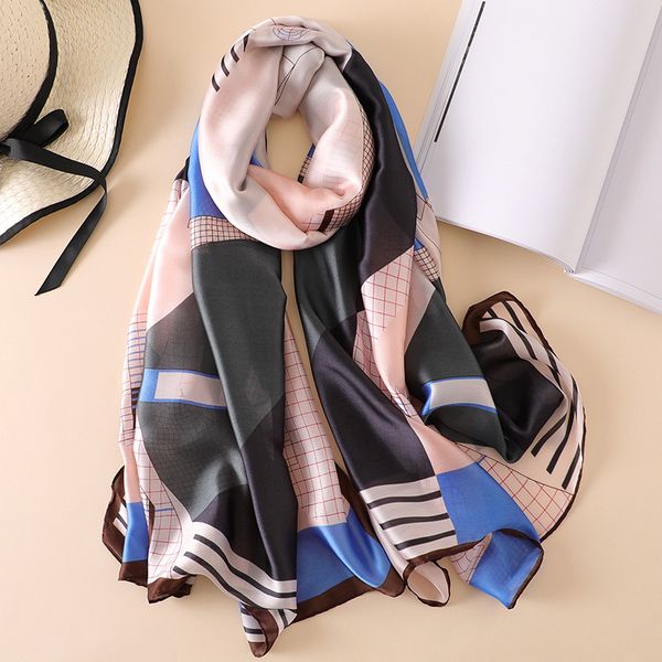 

2019 new women scarf fashion print silk scarves shawls and wraps summer beach stole bandana female foulard big size, Blue;gray